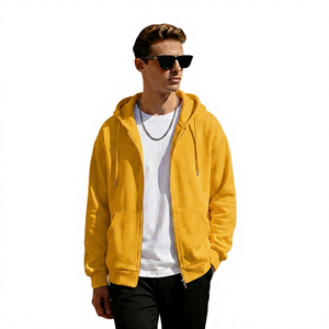 Sudadera con Capucha para Hombre, Color Crema, con Cierre, Estilo Casual, de Felpa, Corte Regular, Color Sólido, para Otoño - Product Image 2