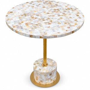 Mesa Auxiliar Redonda con Incrustaciones de Nácar - Base de Latón Hecha a Mano - Venta al por Mayor - Product Image 1