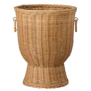 Panier sur pied en rotin artisanal, forme ronde et haute, pot décoratif pour plantes, rangement pour la décoration intérieure du salon - Product Image 1