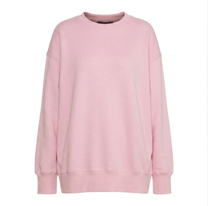 Sweat-shirt à col rond surdimensionné pour femme, rose uni, en coton tricoté respirant, style décontracté d'automne - Product Image 1