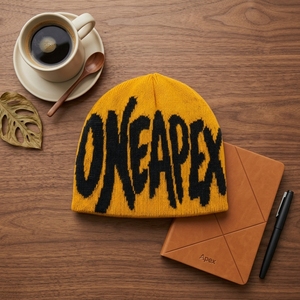Golden Yellow Black Graphic Knit Beanie Hat Custom Logo Ribbed <b>Winter</b> <b>Cap</b> Unisex Streetwear Fashion Headwear Wholesale OEM - Product Image 5
