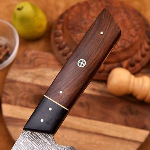 Cuchillo de chef de acero de Damasco con mango de madera, hecho a mano, cuchillo de cocina afilado, hoja profesional para cocinar, filo biselado recto - Product Image 2