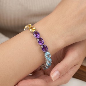 Vintage 925 Sterling Silver multi <b>gemstone</b> <b>Bracelet</b> with Amethyst Citrine Blue Topaz & Women's Classic Everyday Wear Jewelry - Product Image 2