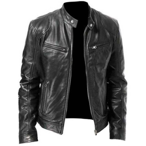 Fashion Genuine Leather Breathable Vintage Stand Collar Slim Casual Motorcycle Jacket Regular Fit with Pockets Hooded <b>Men</b> - Product Image 5