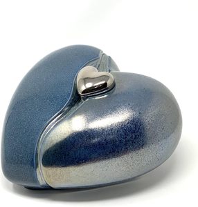Urne funéraire en forme de cœur bicolore bleu avec mini cœur pour cendres, Cœur pour cendres funéraires en métal laiton/aluminium - Product Image 2