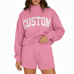 Conjunto de Dos Piezas de Moda Urbana para Mujer, Top de Cuello Alto y Pantalones Cortos, Estilo Invernal - Product Image 1