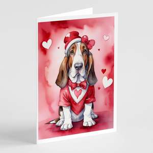 Whimsical Basset Hound My Valentine A7 Tarjetas de felicitación Paquete de 8 tarjetas de notas en blanco con sobres Tamaño 5x7 - Product Image 1