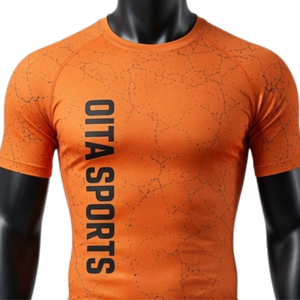 Orange <b>Black</b> <b>Men</b> Compression T-Shirt <b>Shorts</b> Set Knitted Summer Quick Dry Stretch Fitness Gym Training Running Workout - Product Image 3