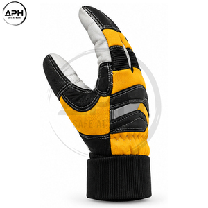 Gants de tronçonneuse de qualité supérieure à prix de gros avec panneaux contrastants jaunes, poignets élastiques et double couture détaillée - Product Image 3