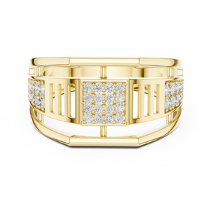 Bague en or jaune 18 carats sertie de diamants ronds de culture, style IMPERIAL PILLAR, idéale pour mariage, fiançailles, cadeaux, usage quotidien ou professionnel pour homme. - Product Image 4