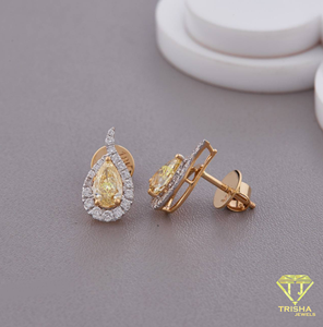 Elegant Pear Cut Diamond <b>Stud</b> Earrings Yellow Center Stone Gold Halo Earrings For Women - Product Image 1