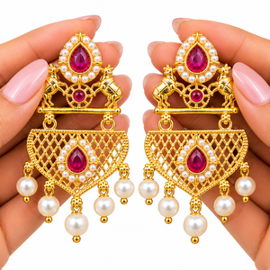 Pendientes Colgantes de Latón Chapado en Oro Antiguo de Alta Calidad con Diseño de Planta Vintage, Corte de Pera y Topacio, para Boda, Venta al por Mayor para Mujer - Product Image 3