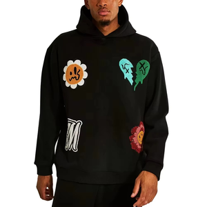 Sweat-shirt à capuche en molleton noir pour homme, coupe classique, hiver, streetwear, avec broderie personnalisée en chenille, 100% coton - Product Image 1