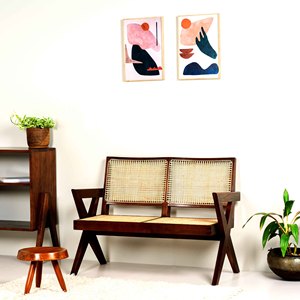 Sofá de exterior de ratán de 4 plazas estilo Pierre Jeanneret, de madera maciza, duradero, moderno de mediados de siglo, con patas en X, para patio, venta al por mayor - Product Image 5