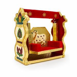 Laddu Gopal Jhula Decorativo Art Deco Hecho a Mano en Rojo y Dorado de Alta Calidad con Diseño de Vaca de 8 Pulgadas - Product Image 3
