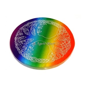 Dessous de verre en agate de conception unique Yantra Metatron gravé arc-en-ciel sélénite Chakra Feng Shui Love pour la décoration intérieure sculptée - Product Image 3