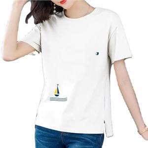 T-shirt à manches courtes 100% coton pour femmes été lâche chemise de Base décontractée Style doux solide teint uni respirant écologique - Product Image 2