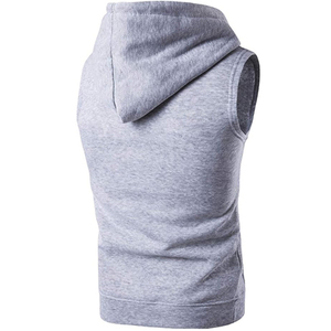 Sweat à capuche sans manches 100 % coton polaire uni avec logo personnalisé pour hommes – Cordon de serrage, écologique, respirant, vente en gros - Product Image 4