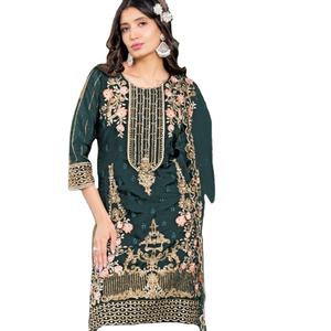Nouveau Kurtis de travail brodé en organza pakistanais cousu pour femmes avec costume Palazzo vente en ligne vêtements indiens et pakistanais - Product Image 1