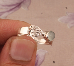 Natural White Moonstone <b>Ring</b> 925 Sterling <b>Silver</b> Rainbow Moonstone Jewelry Blue Flash Gemstone <b>Ring</b> Handcrafted <b>Boho</b> Jewelry - Product Image 6