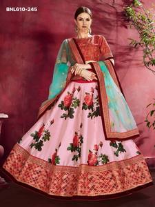 Ocassional Wear Modern Design <b>Art</b> Silk with <b>Sequins</b> Embroidery with Floral Print Lehenga-Choli & Dupatta Set Indian Supplier - Product Image 6