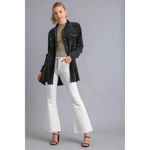 Umgee Women's Raw Hem Button Down Denim Jacket with <b>Chest</b> Pockets - Product Image 1