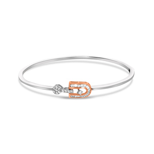 Elegant Two-Tone Diamond Horseshoe <b>Bangle</b> <b>Bracelet</b> in White & Rose Gold - Product Image 2