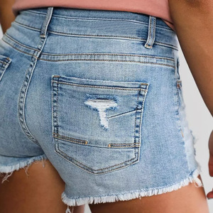 Shorts en jean déchirés taille haute pour homme, décontractés, en coton délavé, avec braguette boutonnée, couleur unie, tissu pour femme - Product Image 4