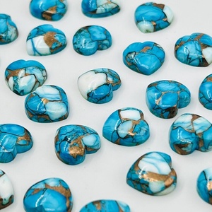 Cabochon en forme de cœur en turquoise cuivrée bleu glacé, pierre précieuse en vrac pour la fabrication de bijoux - Product Image 2