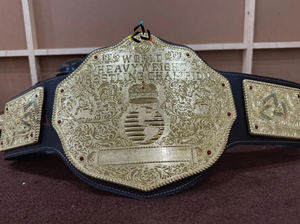 Custom Big Gold World Heavyweight Wrestling Championship Belt Brass 2mm Adult Size - Gold Plated Metal Plates & Leather Strap - Product Image 6