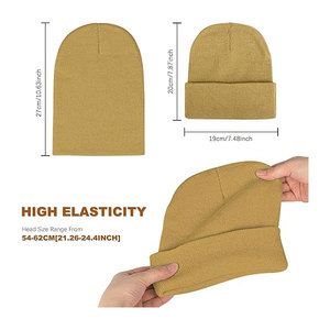 Bonnet en tricot extensible blanc et jaune moutarde, imperméable, en spandex/coton, avec revers plié, coupe ajustée, unisexe, style urbain, hiver - Product Image 1