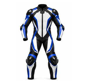 Traje de Motociclismo de Cuero Azul, Blanco y Negro para Hombre, de Una Pieza, Resistente al Viento, con Protección - Product Image 1