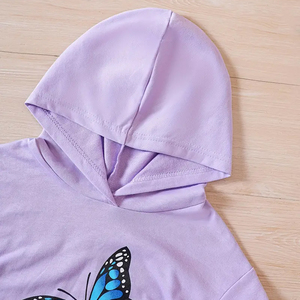 Survêtement pour filles à imprimé papillon violet, manches longues, col rond, coupe ample, décontracté, avec taille élastique et design décoratif sur le côté - Product Image 5