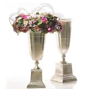 <b>Set</b> of <b>3</b> Large Standing Silver & Gold Metal Tabletop Flower <b>Vases</b> for Wedding Event Party Decor Metal Tall Flower <b>Vases</b> - Product Image 6