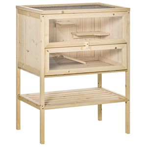 Grande gabbia per criceti in legno a 3 livelli con ripiano portaoggetti anteriore apribile per topi ratti piccoli animali ispirati alla natura gabbia per animali domestici - Product Image 1