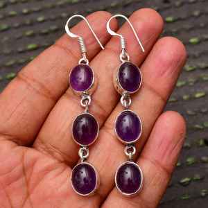 Boucles d'oreilles clous en améthyste faites à la main, en argent sterling 925 plaqué or, 6,5 cm, bijoux en pierres précieuses naturelles pour femmes, idéales pour les fêtes, vente en gros, cadeau - Product Image 4