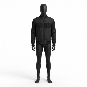 Mens Black Bomber <b>Jacket</b> Tonal Embossed Logo Casual Streetwear <b>Zip</b> <b>Up</b> <b>Jacket</b> Custom OEM ODM Wholesale - Product Image 3