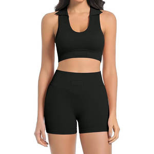 Venta de Fábrica: Conjunto de 2 Piezas de Shorts de Yoga para Mujer y Top Corto Sin Costuras, Tejido Suave y Elástico que Absorbe la Humedad, Ideal para el Gimnasio - Product Image 1