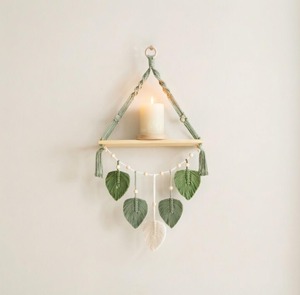 Designer Leaf Pattern Macrame Wall Hanging Shelf Suitable For Photo Display Frames And <b>Small</b> Art Pieces Wholesale From India - Product Image 5