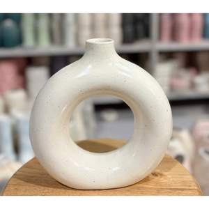 Nordic Minimalist White <b>Ceramic</b> Donut <b>Vase</b> Hollow Circular Flower Pot Modern Aesthetic Round <b>Vase</b> for Pampas Grass Wedding Table - Product Image 2