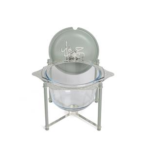 Plat de service arabe en verre doré, inspiré du Majlis, pour buffet, avec couvercle, ensemble chauffe-plats et calligraphie - Product Image 3