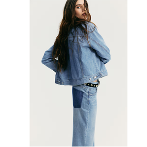 Ensemble veste en jean tressée personnalisée OEM pour femme et jean assorti, délavage clair, style streetwear vintage - Product Image 3