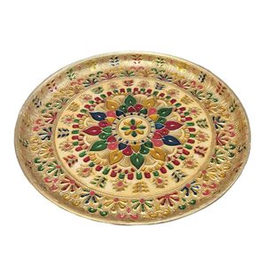 ถาดบูชาแบบมีนาคารี ตกแต่งอย่างสวยงาม ทรงกลม ขนาด 11 นิ้ว สีทองหลากสี - Product Image 1