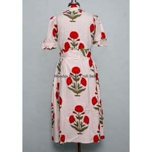 Vestido Midi de Algodón 100% para Mujer, Ecológico, Lavable, Transpirable, con Botones en la Espalda, Estampado, Cuello en V, Manga Corta - Product Image 6
