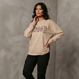 T-shirt Femme à Manches Longues avec Strass, Coton Premium, Coupe Décontractée, Streetwear, T-shirt Graphique, Fabricant, Épaules Tombantes, T-shirt pour Femme - Product Image 4