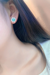 Pendientes redondos de diamantes azules con diamantes blancos, estilo romántico, uso diario, 14,37 mm - Product Image 6