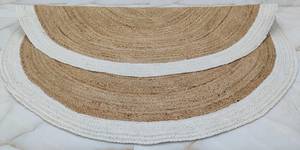 พรมปูพื้นทรงกลมสไตล์โบโฮ ทำจากปอกระเจา ขอบสีดำขาว ทอมือ ลายทอธรรมชาติ สำหรับห้องนั่งเล่น ห้องนอน ห้องเด็ก ตกแต่งบ้าน - Product Image 2