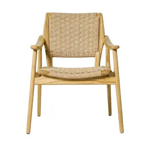 Chaise de salle à manger en teck massif de qualité supérieure, assise et dossier en corde tressée à la main, durable, écologique, légère, moderne, pour l'intérieur et l'extérieur - Product Image 3
