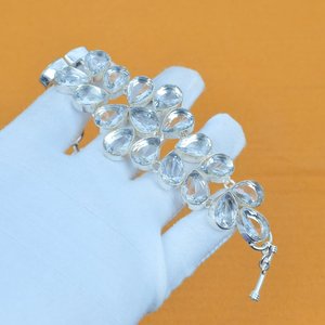 Pulsera de Plata de Ley 925 con Topacio Blanco, Joyería Bohemia Hecha a Mano con Piedras Preciosas, Pulsera para Mujer, Venta al por Mayor - Product Image 5