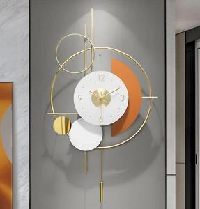 Minimalist Geometric <b>Wall</b> <b>Clock</b> Metal Abstract Design Quartz Analog Hanging <b>Clock</b> with Pendulum for Living Room <b>Decor</b> - Product Image 2